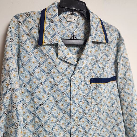 Vintage Retro JC Pennys Pajama Set Notch Collar Mens Medium No Iron Blue 70s - Picture 2 of 16